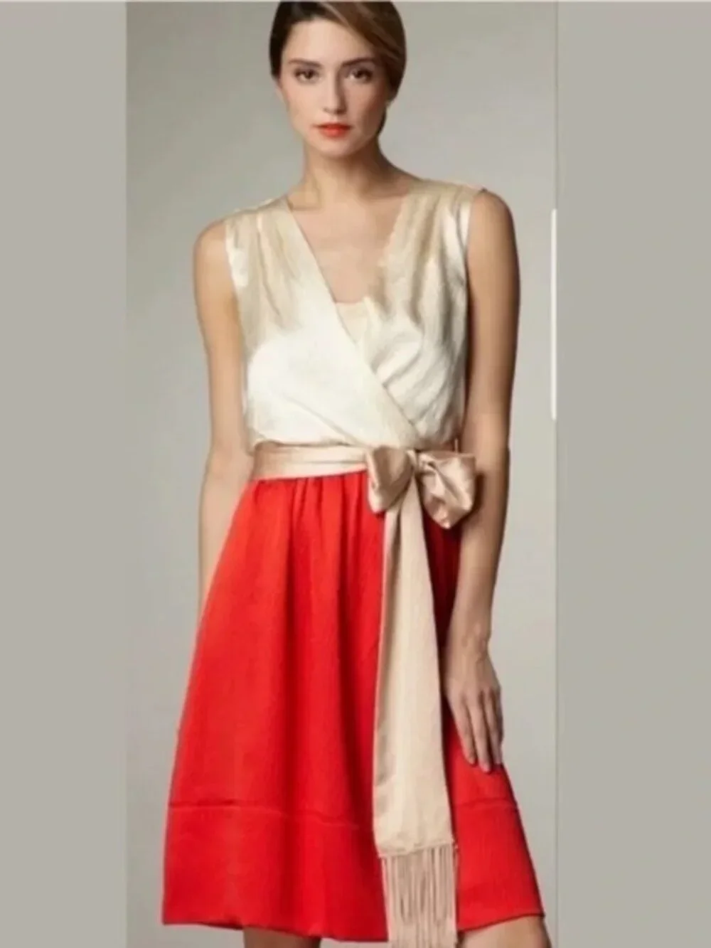 Tory Burch Darya dress size 6 Milk Opal/Red Volcano/Tea Stain